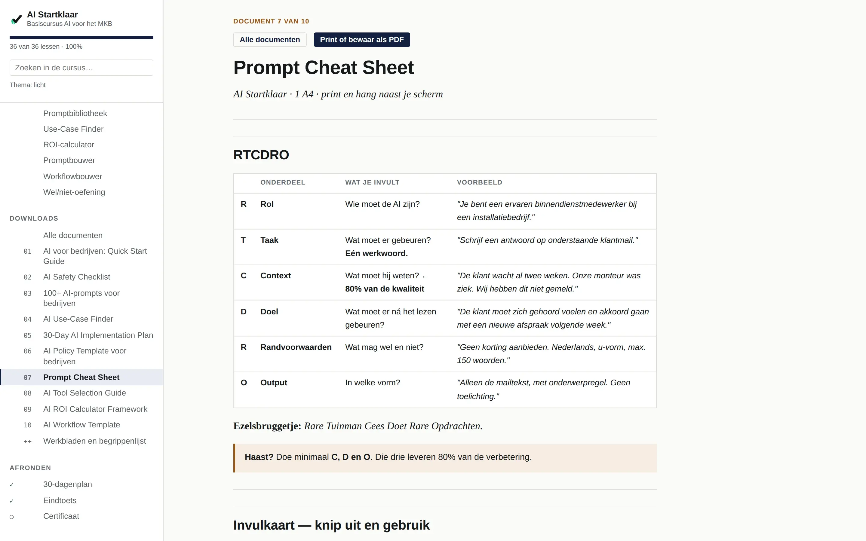 Elf documenten om te printen: checklists, sjablonen en een beleidsvoorbeeld.